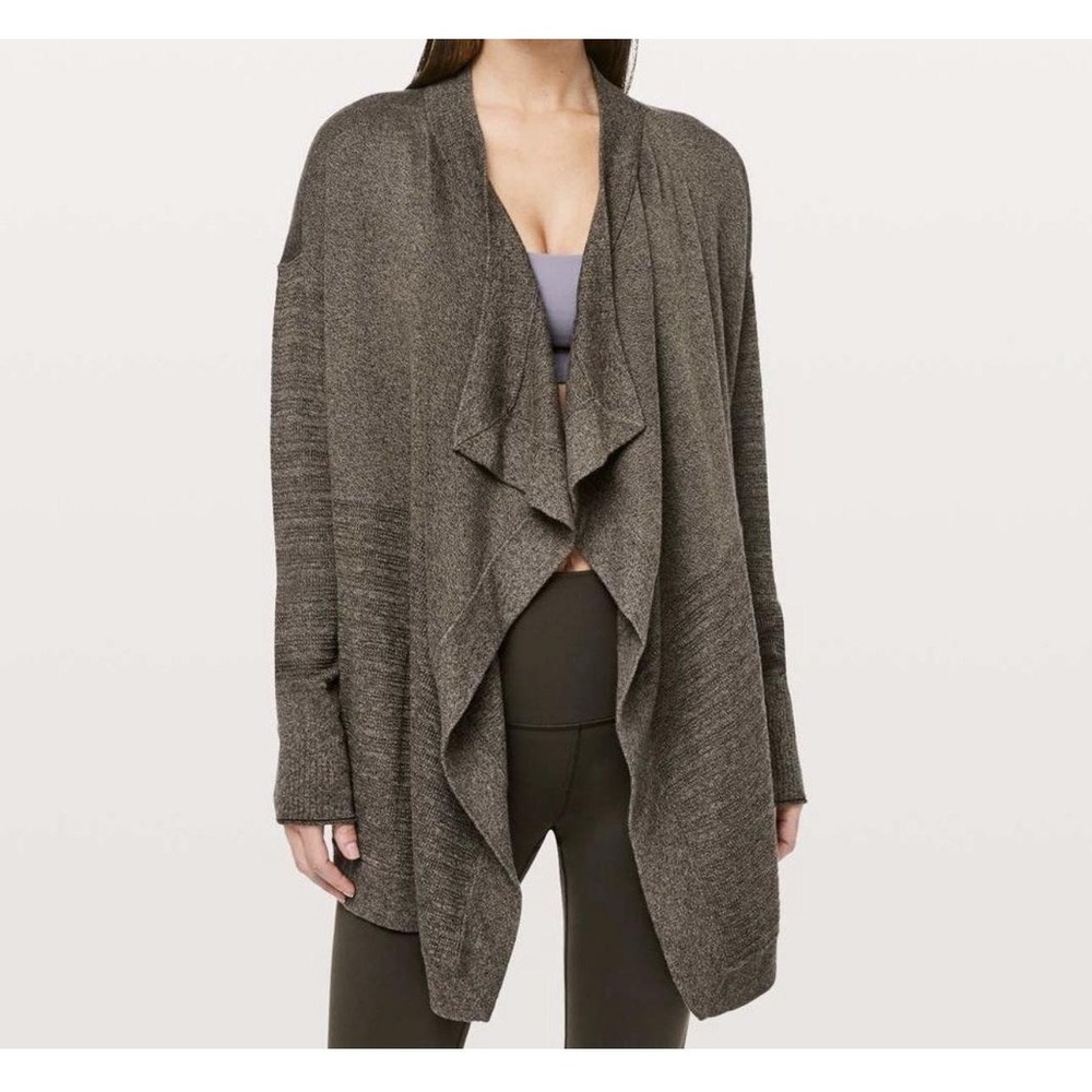 Lululemon Calm Your Wrap Sweater Cardigan Womens Medium Green 8 Open Front
